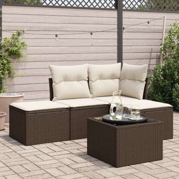 4-tlg. Garten-Sofagarnitur mit Kissen Schwarz Poly Rattan