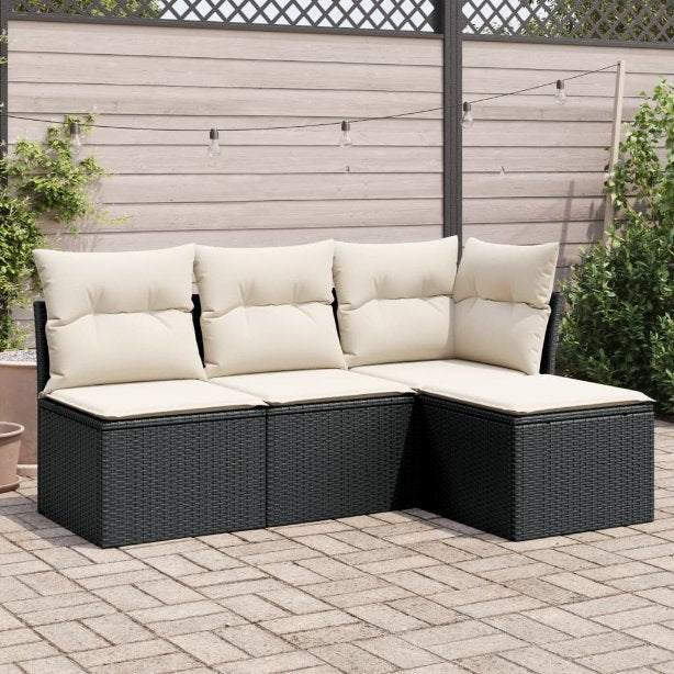 4-tlg. Garten-Sofagarnitur mit Kissen Schwarz Poly Rattan