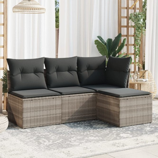 4-tlg. Garten-Sofagarnitur mit Kissen Schwarz Poly Rattan