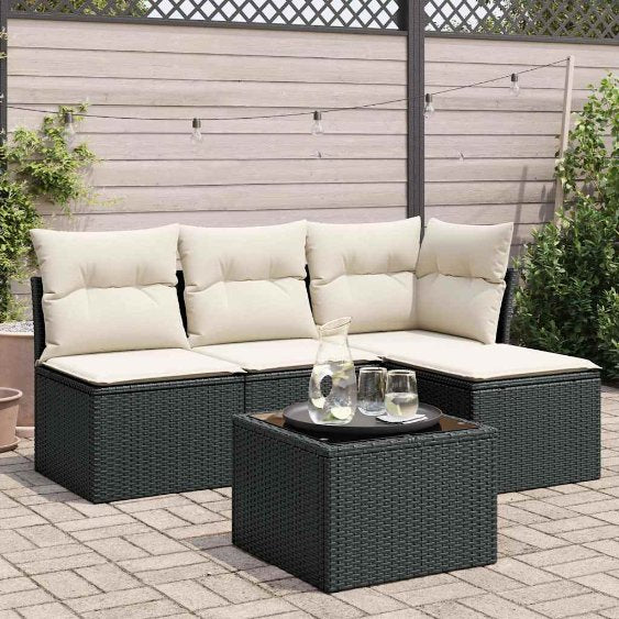 4-tlg. Garten-Sofagarnitur mit Kissen Schwarz Poly Rattan