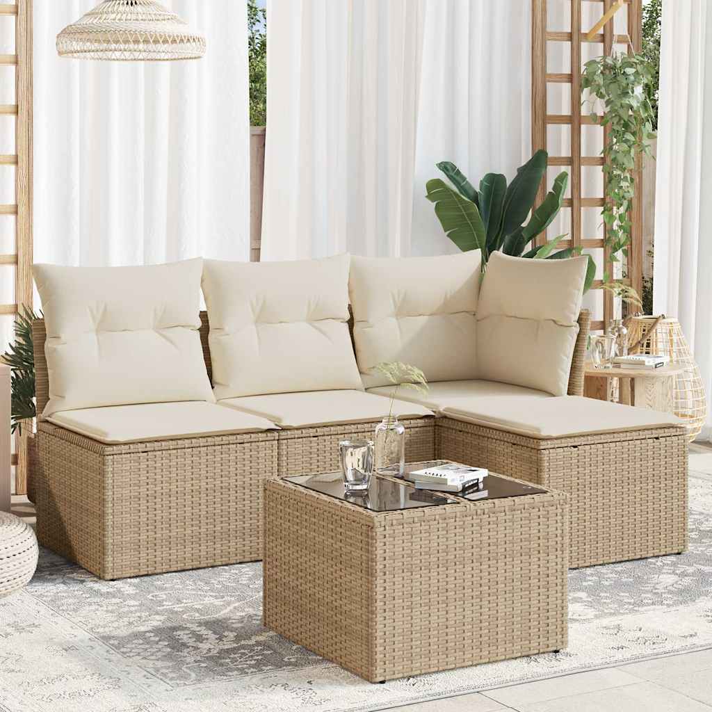 4-tlg. Garten-Sofagarnitur mit Kissen Schwarz Poly Rattan