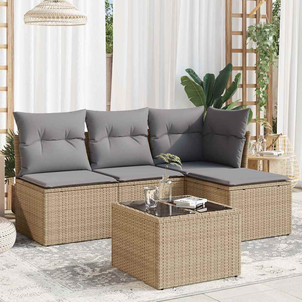 4-tlg. Garten-Sofagarnitur mit Kissen Schwarz Poly Rattan