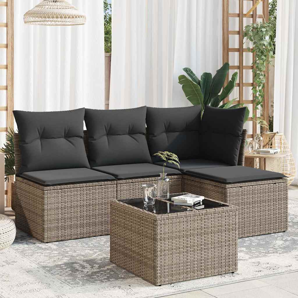 4-tlg. Garten-Sofagarnitur mit Kissen Schwarz Poly Rattan