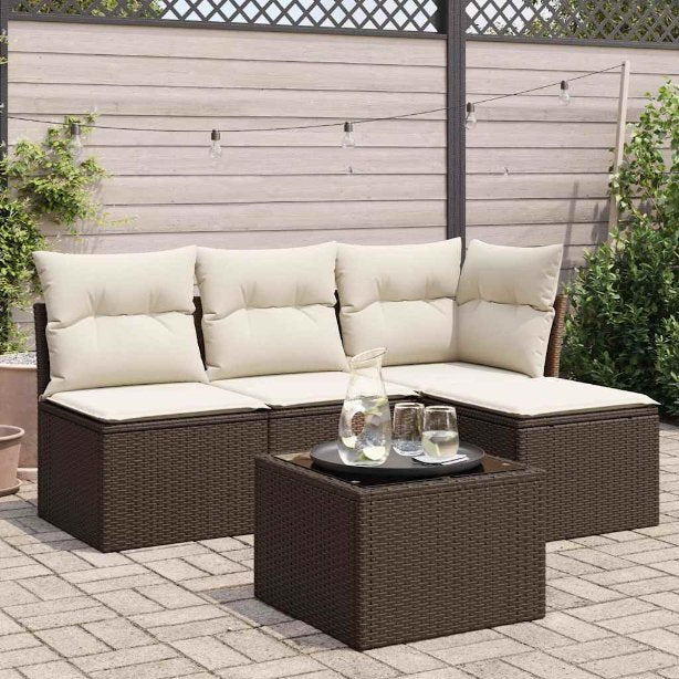 4-tlg. Garten-Sofagarnitur mit Kissen Schwarz Poly Rattan
