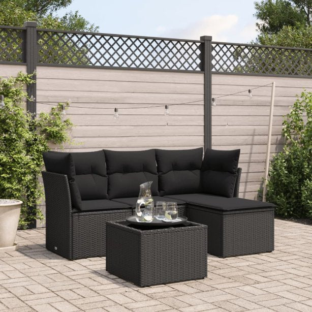 4-tlg. Garten-Sofagarnitur mit Kissen Schwarz Poly Rattan