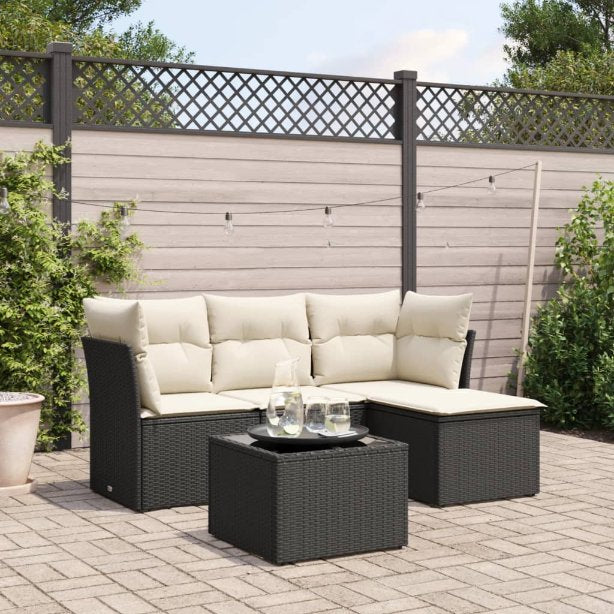 4-tlg. Garten-Sofagarnitur mit Kissen Schwarz Poly Rattan