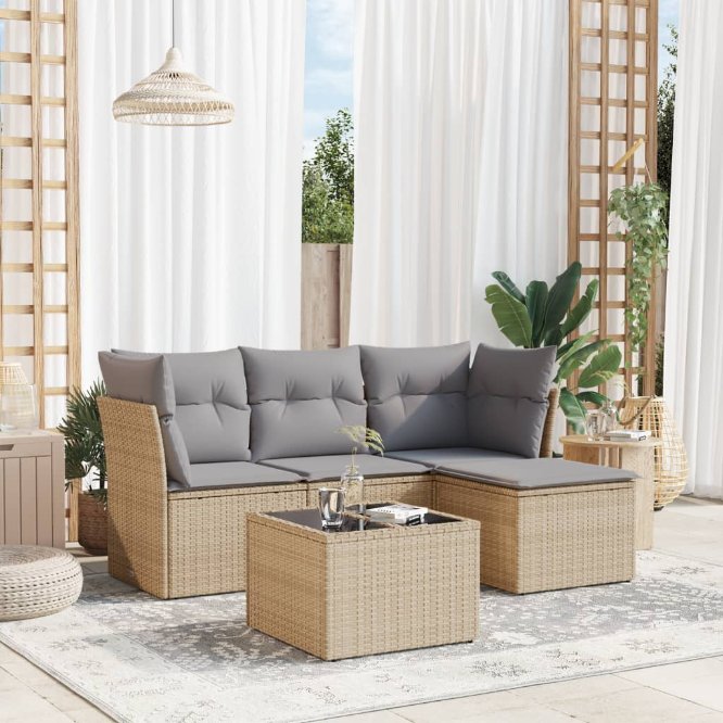 4-tlg. Garten-Sofagarnitur mit Kissen Schwarz Poly Rattan