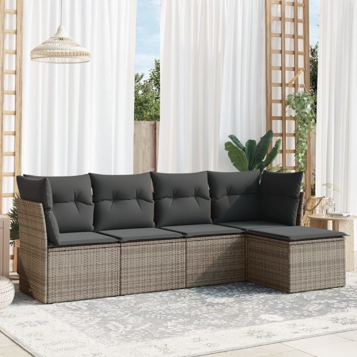 5-tlg. Garten-Sofagarnitur mit Kissen Schwarz Poly Rattan