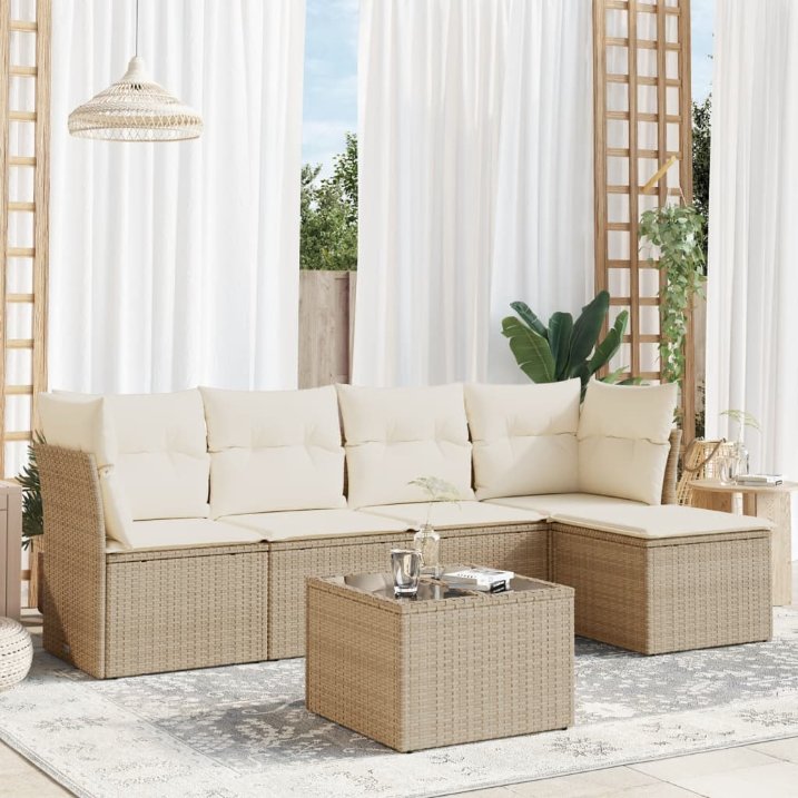 5-tlg. Garten-Sofagarnitur mit Kissen Schwarz Poly Rattan