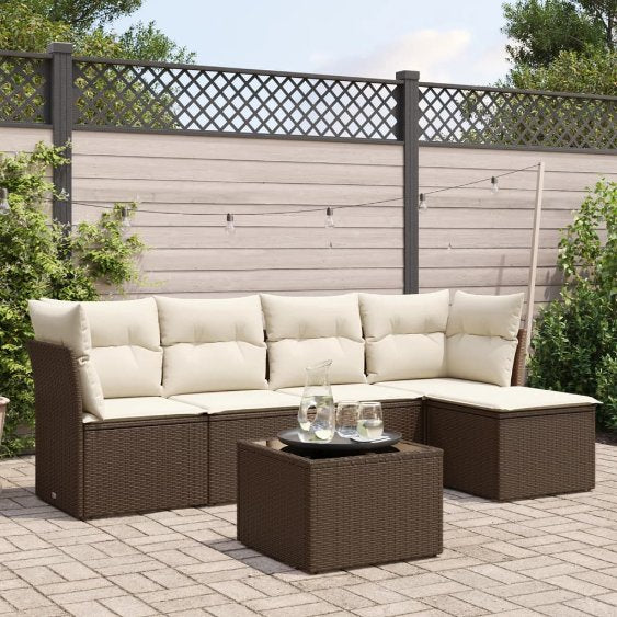 5-tlg. Garten-Sofagarnitur mit Kissen Schwarz Poly Rattan
