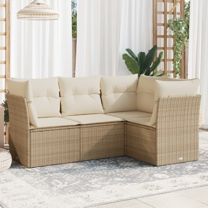 4-tlg. Garten-Sofagarnitur mit Kissen Schwarz Poly Rattan