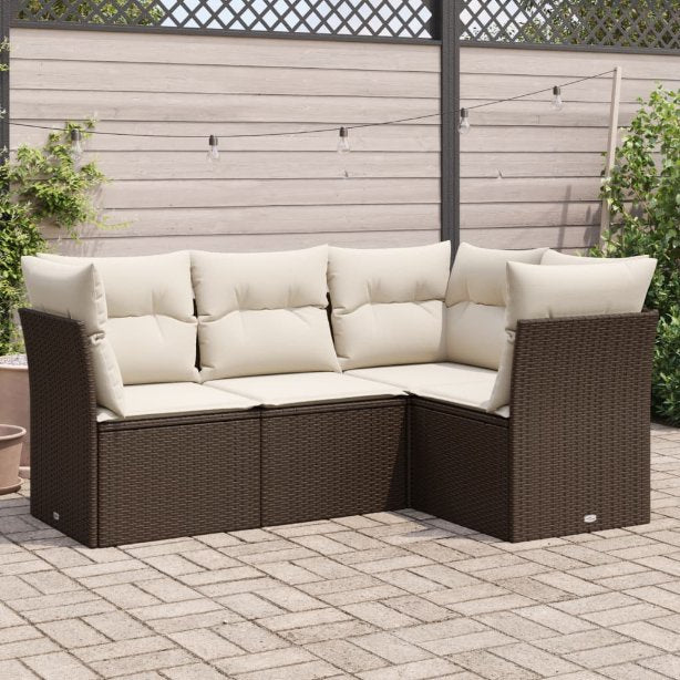 4-tlg. Garten-Sofagarnitur mit Kissen Schwarz Poly Rattan
