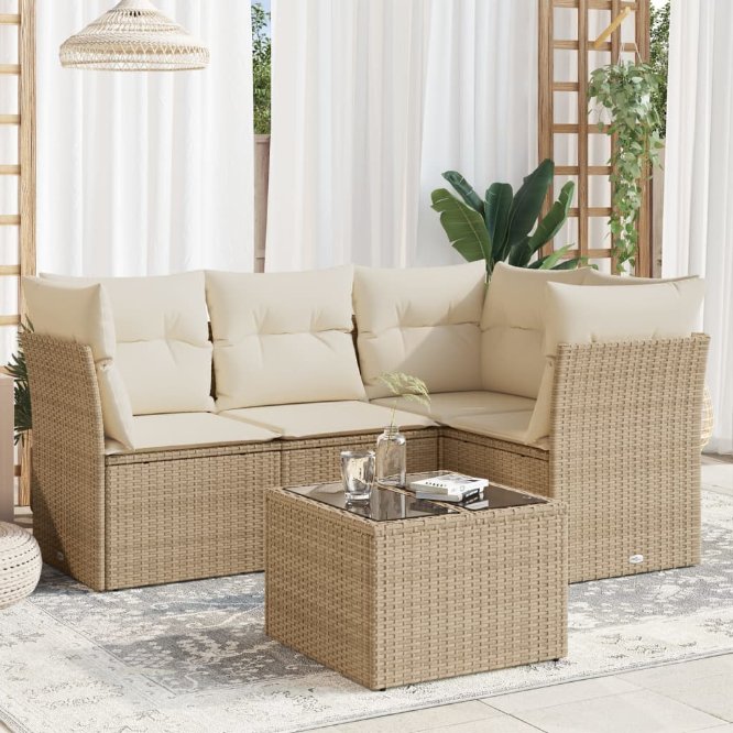 4-tlg. Garten-Sofagarnitur mit Kissen Schwarz Poly Rattan