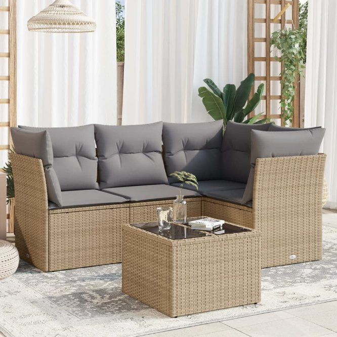 4-tlg. Garten-Sofagarnitur mit Kissen Schwarz Poly Rattan