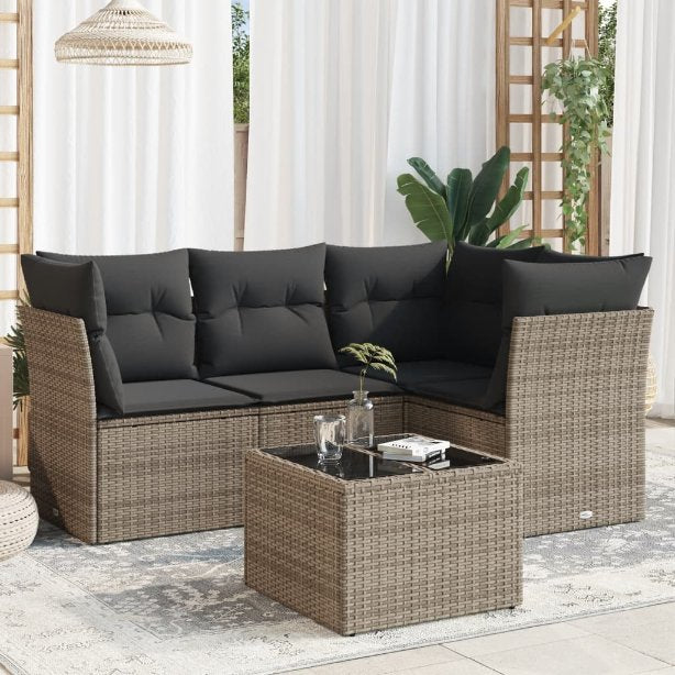 4-tlg. Garten-Sofagarnitur mit Kissen Schwarz Poly Rattan