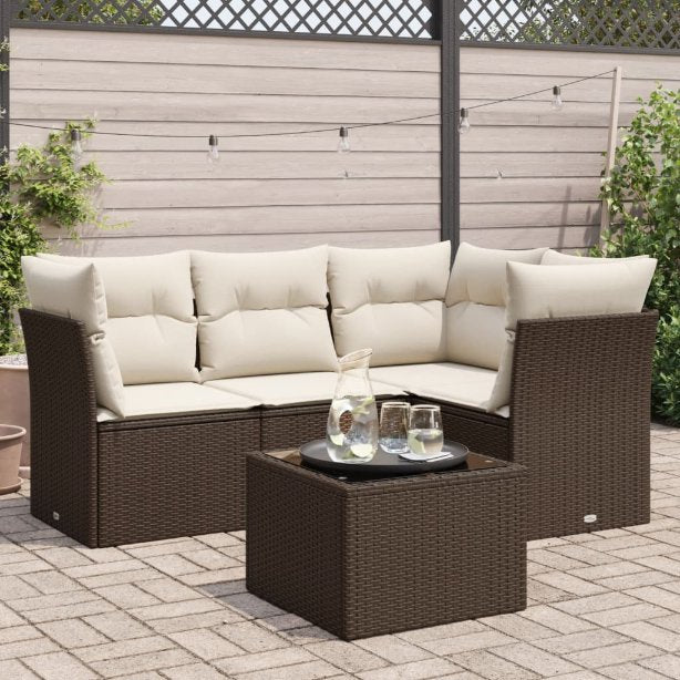 4-tlg. Garten-Sofagarnitur mit Kissen Schwarz Poly Rattan