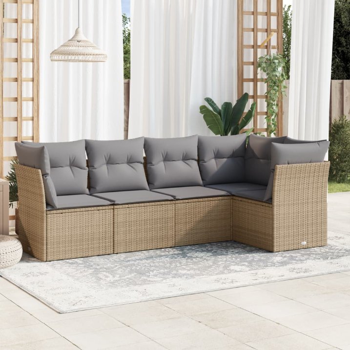 5-tlg. Garten-Sofagarnitur mit Kissen Schwarz Poly Rattan