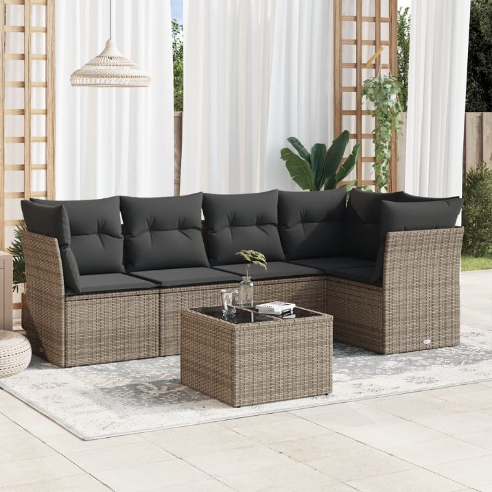 5-tlg. Garten-Sofagarnitur mit Kissen Schwarz Poly Rattan