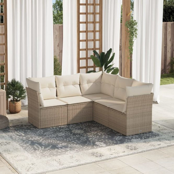 5-tlg. Garten-Sofagarnitur mit Kissen Schwarz Poly Rattan