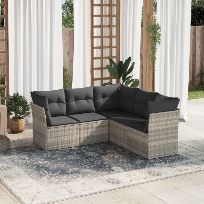5-tlg. Garten-Sofagarnitur mit Kissen Schwarz Poly Rattan