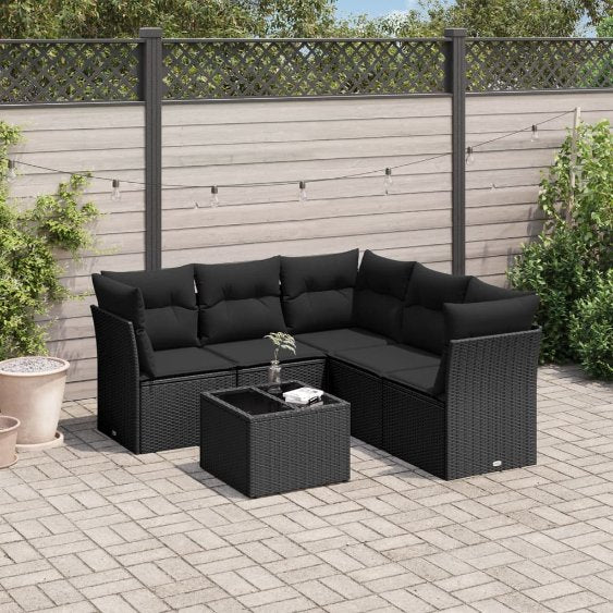 5-tlg. Garten-Sofagarnitur mit Kissen Schwarz Poly Rattan