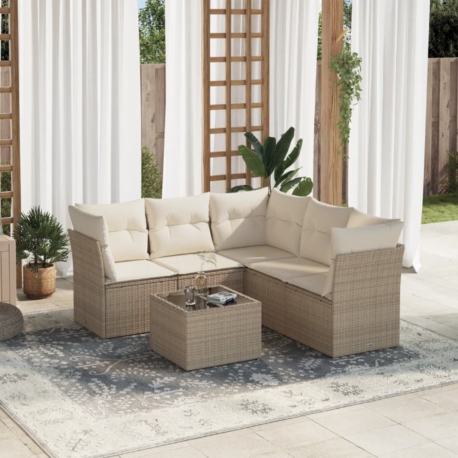 5-tlg. Garten-Sofagarnitur mit Kissen Schwarz Poly Rattan