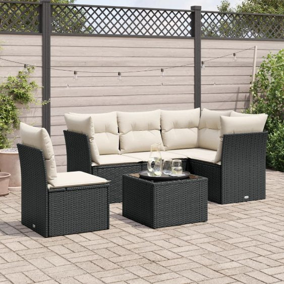 5-tlg. Garten-Sofagarnitur mit Kissen Schwarz Poly Rattan