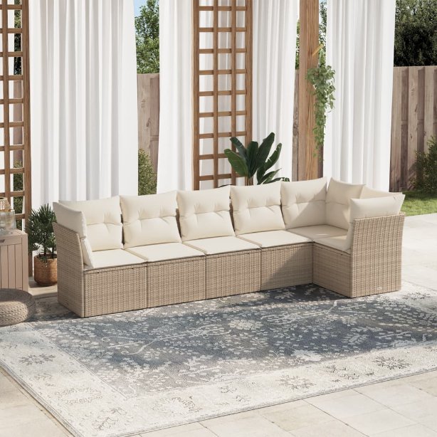 6-tlg. Garten-Sofagarnitur mit Kissen Schwarz Poly Rattan
