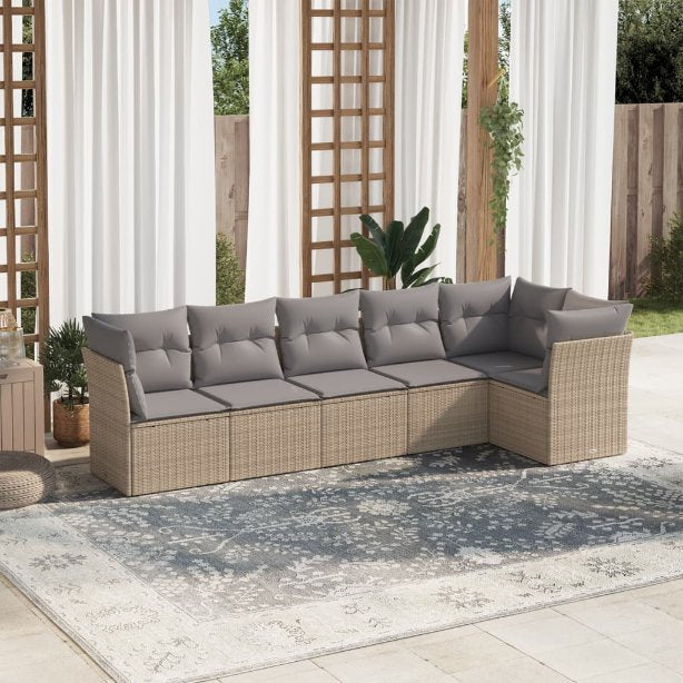 6-tlg. Garten-Sofagarnitur mit Kissen Schwarz Poly Rattan