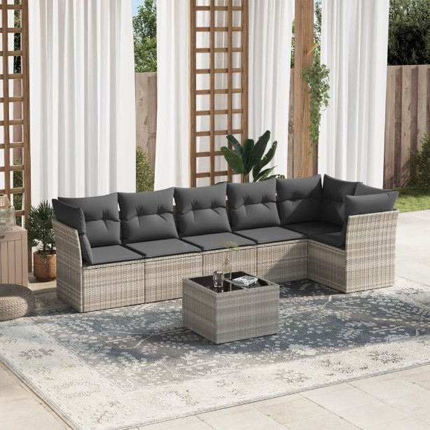6-tlg. Garten-Sofagarnitur mit Kissen Schwarz Poly Rattan