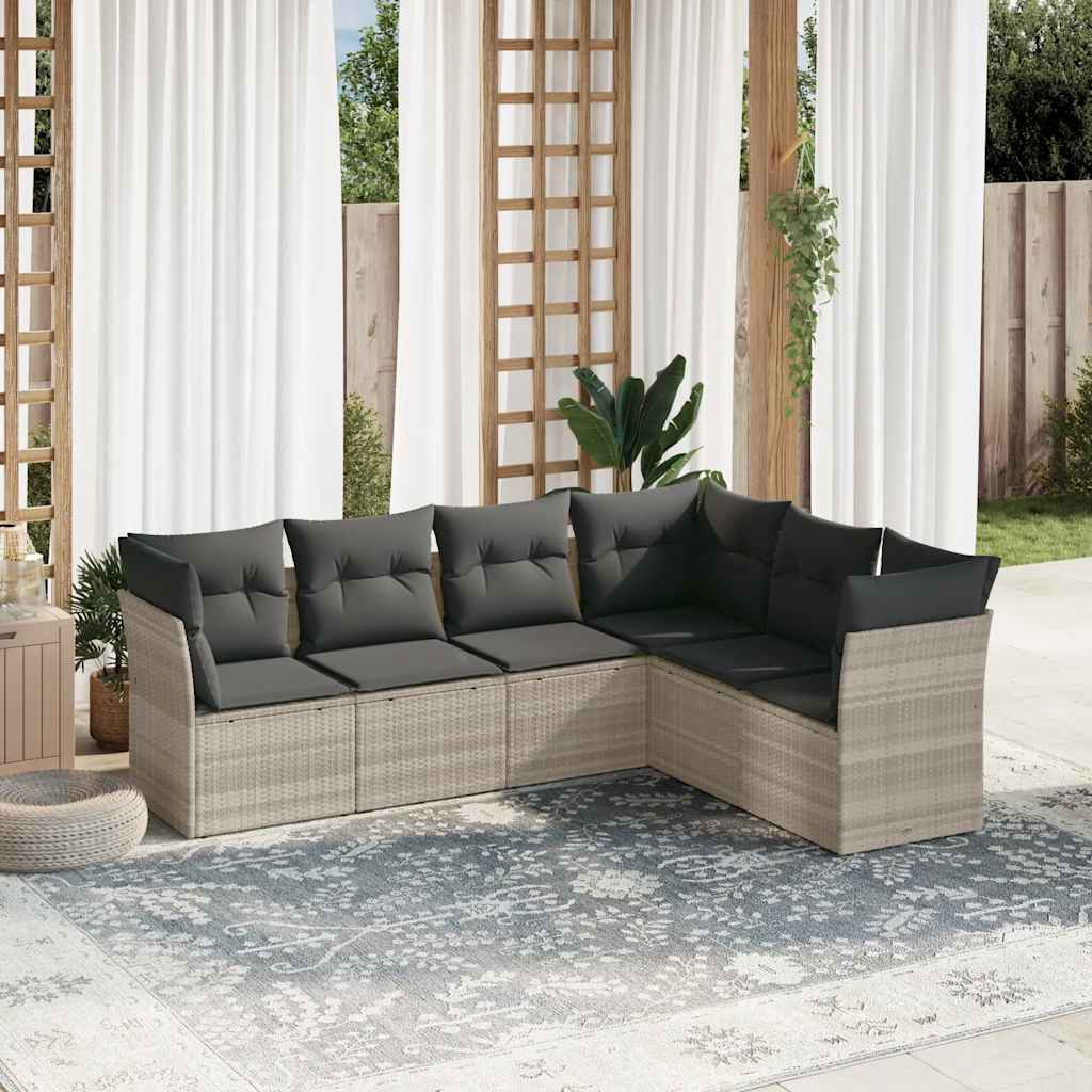 6-tlg. Garten-Sofagarnitur mit Kissen Schwarz Poly Rattan