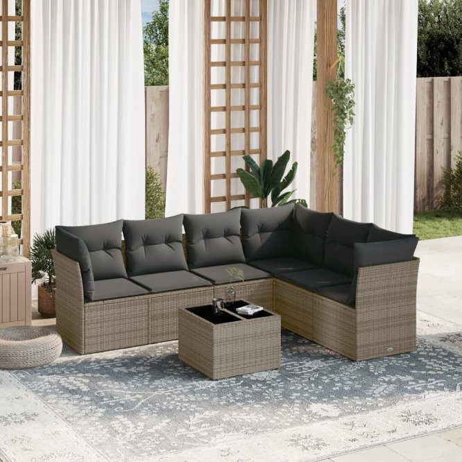6-tlg. Garten-Sofagarnitur mit Kissen Schwarz Poly Rattan