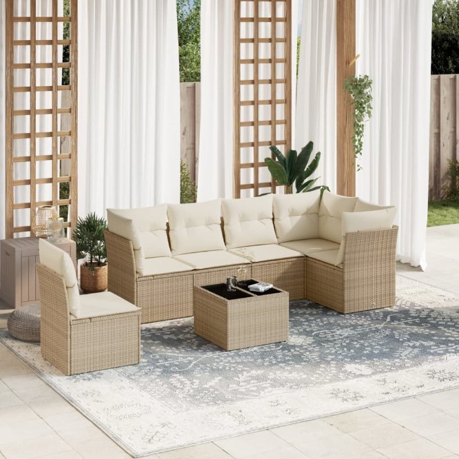 6-tlg. Garten-Sofagarnitur mit Kissen Schwarz Poly Rattan