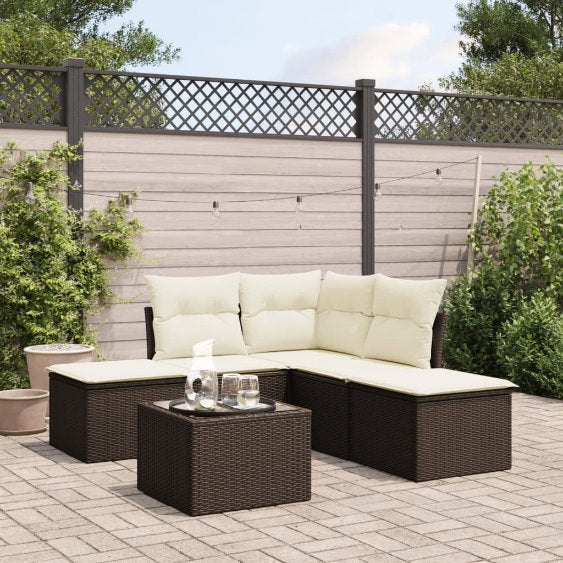 5-tlg. Garten-Sofagarnitur mit Kissen Schwarz Poly Rattan