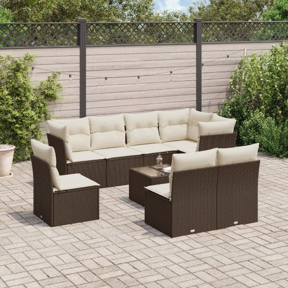 8-tlg. Garten-Sofagarnitur mit Kissen Schwarz Poly Rattan