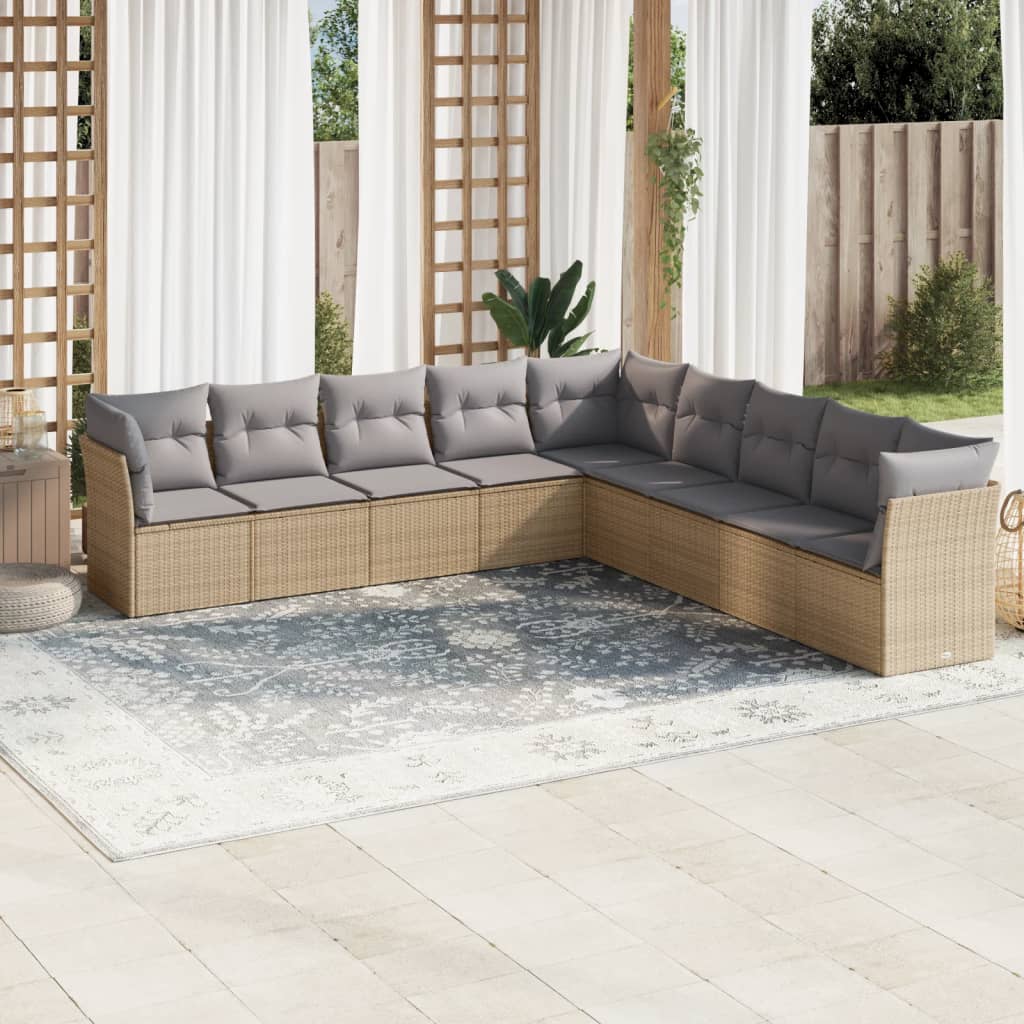 9-tlg. Garten-Sofagarnitur mit Kissen Schwarz Poly Rattan