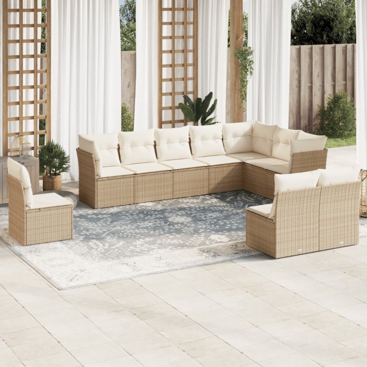 vidaXL 10-tlg. Garten-Sofagarnitur mit Kissen Schwarz Poly Rattan