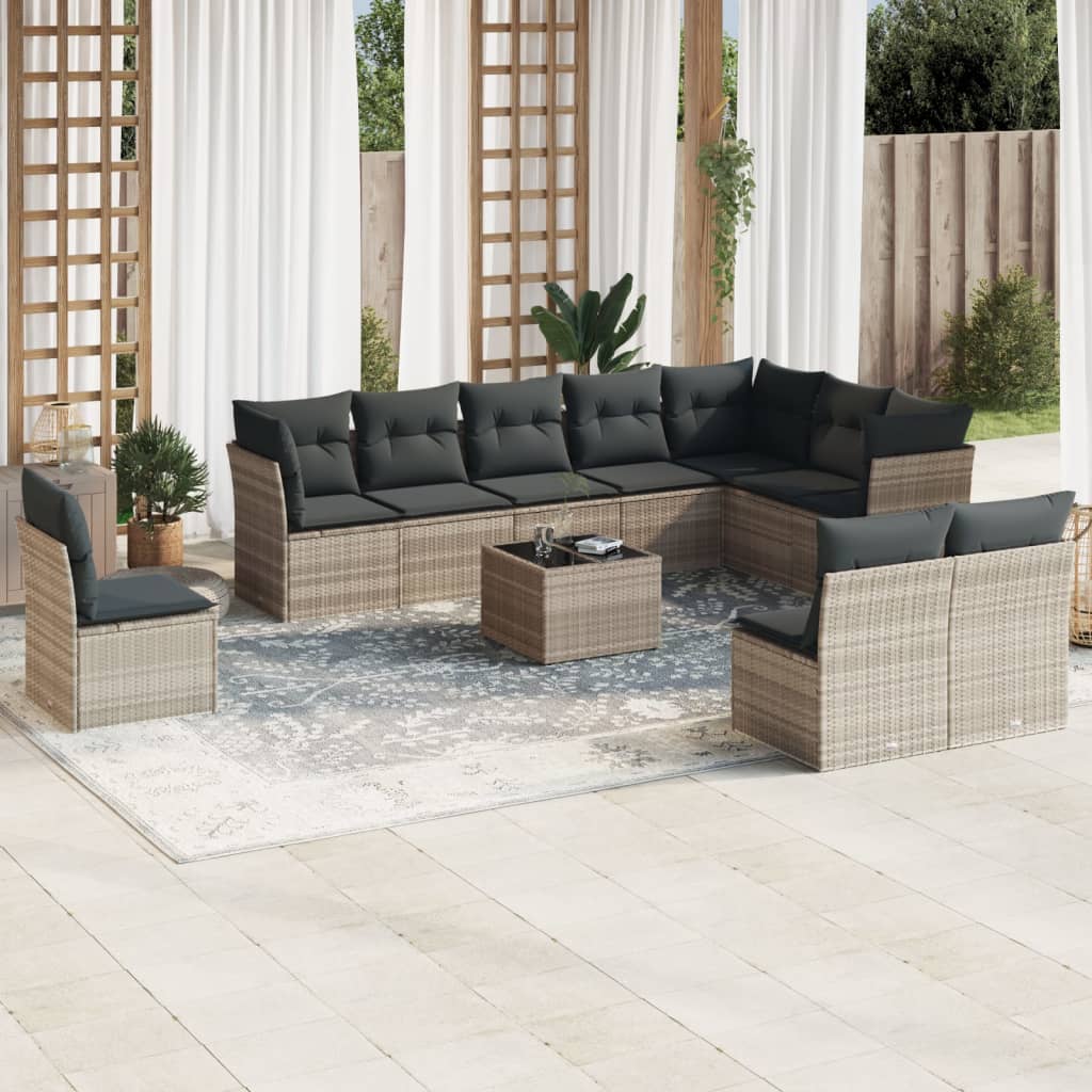 vidaXL 10-tlg. Garten-Sofagarnitur mit Kissen Schwarz Poly Rattan