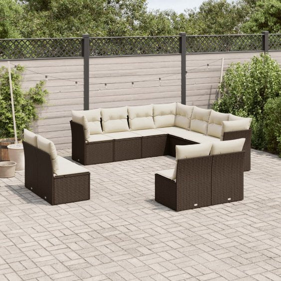 11-tlg. Garten-Sofagarnitur mit Kissen Schwarz Poly Rattan