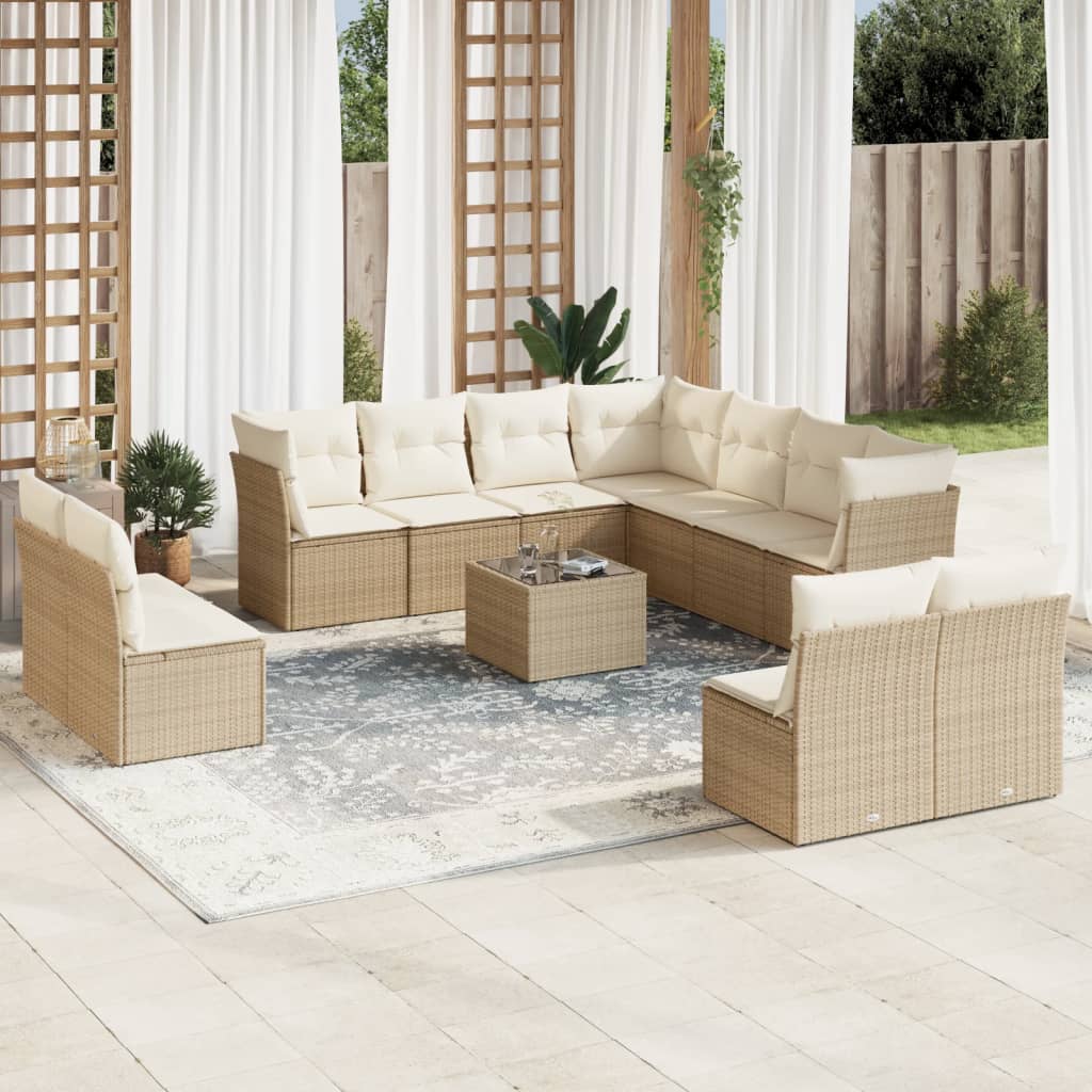 11-tlg. Garten-Sofagarnitur mit Kissen Schwarz Poly Rattan