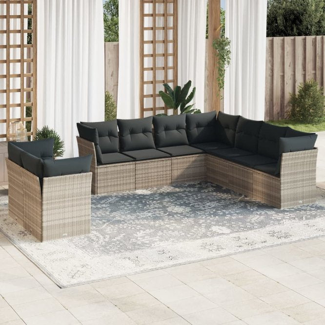 9-tlg. Garten-Sofagarnitur mit Kissen Schwarz Poly Rattan