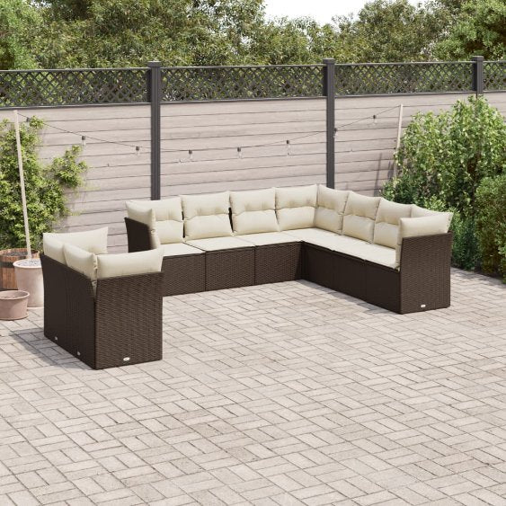 9-tlg. Garten-Sofagarnitur mit Kissen Schwarz Poly Rattan