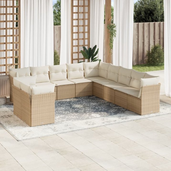 11-tlg. Garten-Sofagarnitur mit Kissen Schwarz Poly Rattan