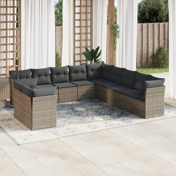 11-tlg. Garten-Sofagarnitur mit Kissen Schwarz Poly Rattan