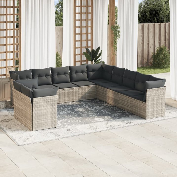 11-tlg. Garten-Sofagarnitur mit Kissen Schwarz Poly Rattan