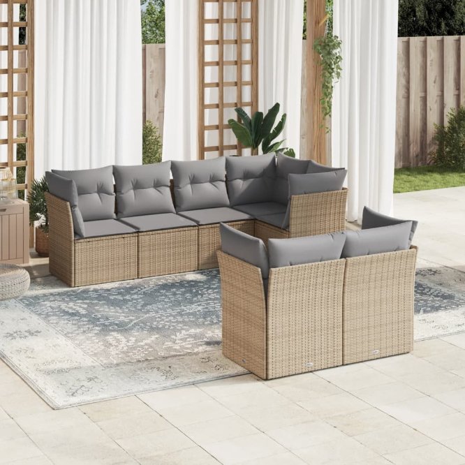 7-tlg. Garten-Sofagarnitur mit Kissen Schwarz Poly Rattan