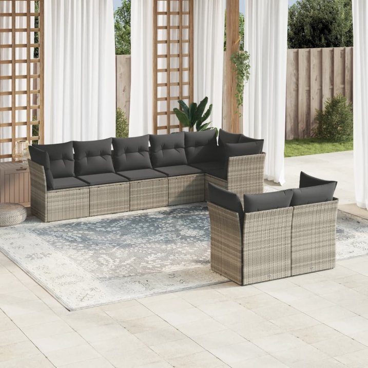 8-tlg. Garten-Sofagarnitur mit Kissen Schwarz Poly Rattan