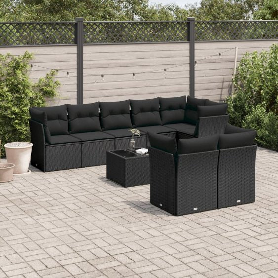 8-tlg. Garten-Sofagarnitur mit Kissen Schwarz Poly Rattan