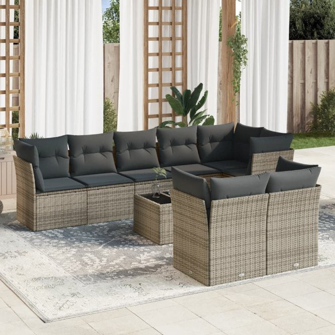 8-tlg. Garten-Sofagarnitur mit Kissen Schwarz Poly Rattan