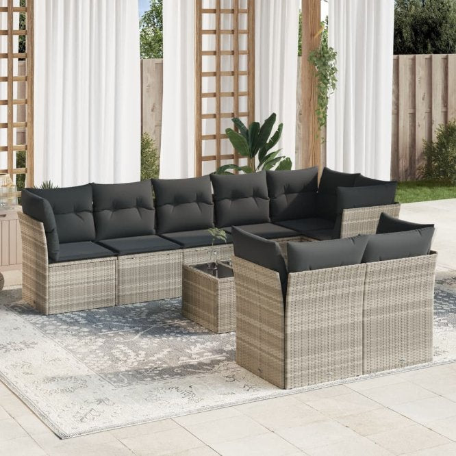 8-tlg. Garten-Sofagarnitur mit Kissen Schwarz Poly Rattan
